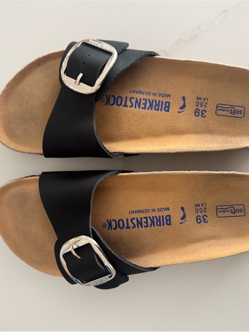Birkenstock Black Single-Strap Sandals with Silver Buckles